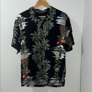 Black Tropical Print Men's Shirt